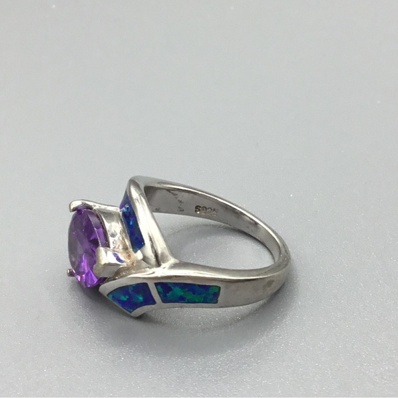 Tanzanite & Inlaid Opals Sterling Ring Sz 6 - Picture 4 of 4